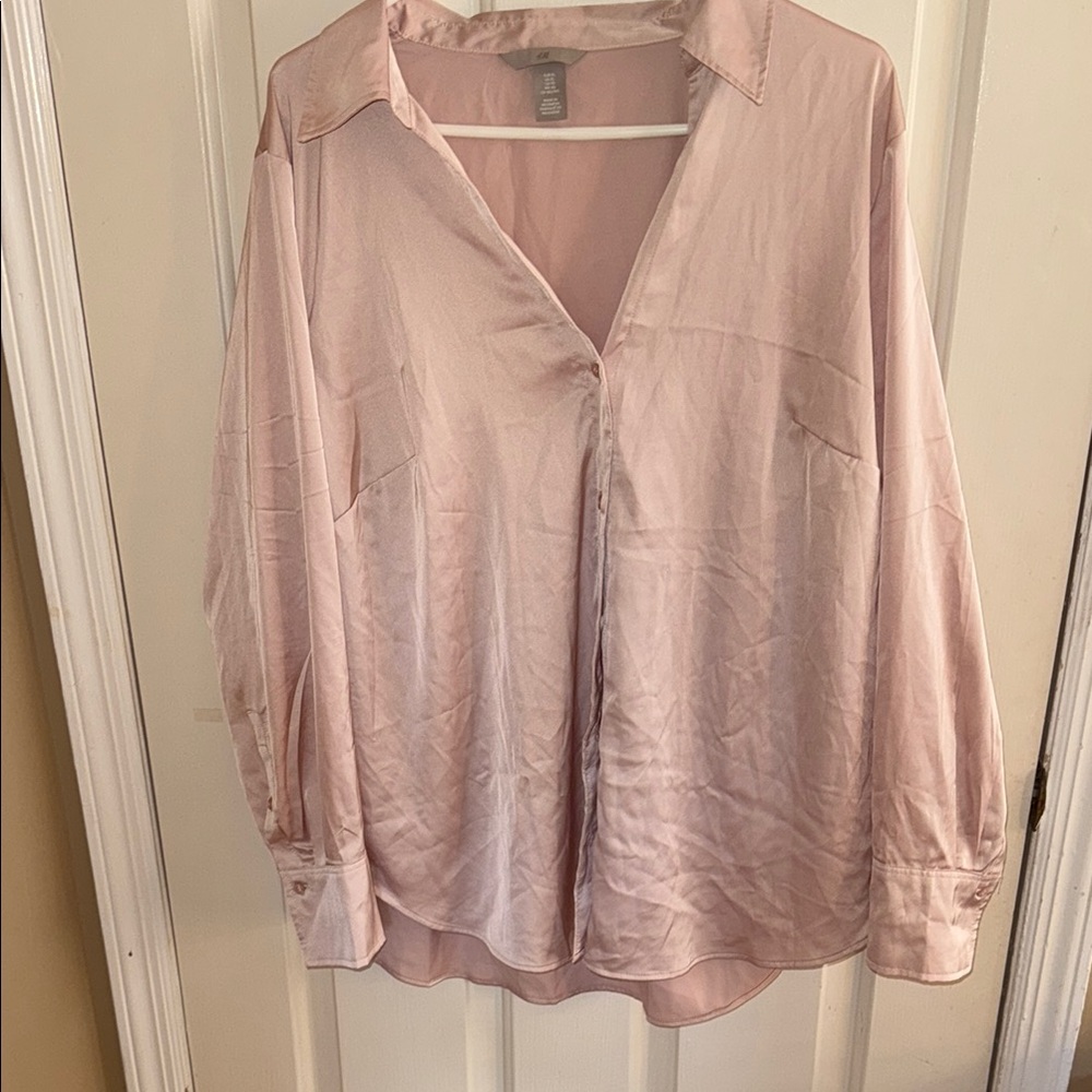 H&M Pink Oversized Button Down Shirt with Notched Collar